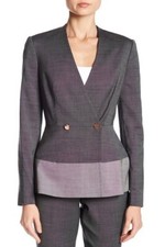 New Ted Baker London Contrast Peplum Double Breasted Jacket In Grey Sz 2 395