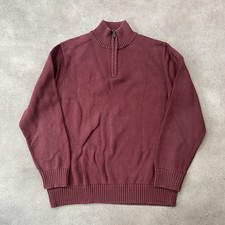 L.L.Bean Jumper Mens XL Quarter Zip Cotton Chunky Knit Knitwear Sweater, Red