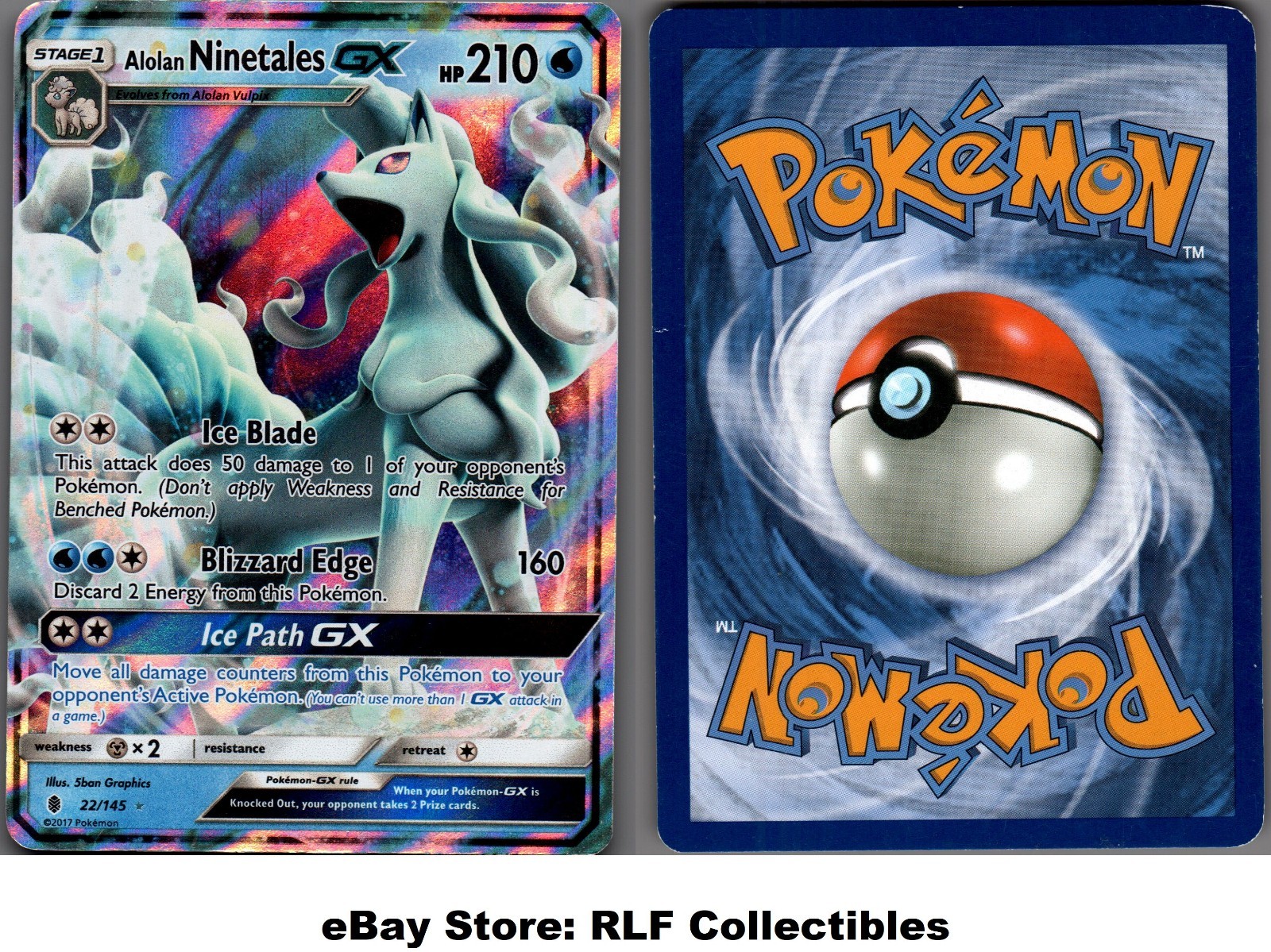 2017 Pokemon, S&M Guardians Rising, #22/145 Alolan Ninetales GX, Holo Ultra Rare