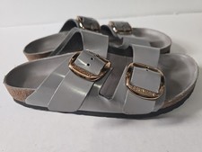 Birkenstock Arizona Big Buckle slide sandal in high-shine Grey Leather 39 8-8.5