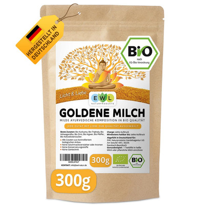 EWL Naturprodukte Bio Goldene Milch 300G,Golden Milk Mit Kurkuma, Triphala, Ashw