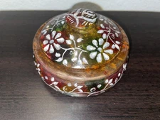 Home Incense Container Trinket Box With Lid ~ Floral Inlay Pattern 4”x 2 3/4”