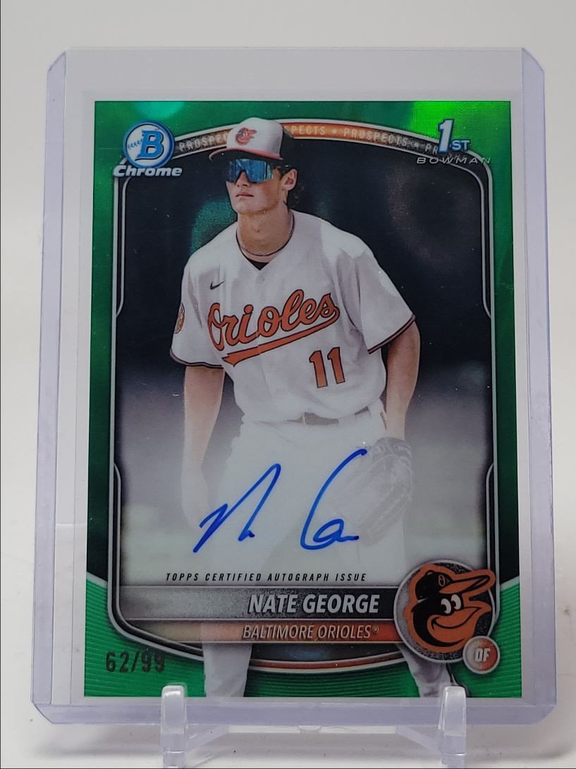 NATE GEORGE 2025 BOWMAN CHROME 1ST GREEN LAVA REFRACTOR AUTO /99 Q5451