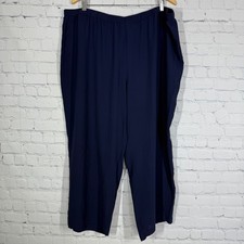 Eileen Fisher Pull On Silk Georgette Crepe Pants Women Plus 2X Navy Blue Flowy