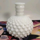 White Hobnail Glossy Opaque Milk Glass Decorative Collectible Bottle Vase