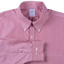 Brooks Brothers Regent Fit Red Striped Button Down Collar Non Iron Shirt 17 4/5
