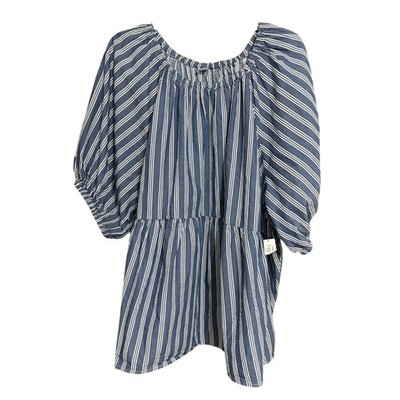 Old Navy Women's Blue Striped Peplum Top 3X Puff Sleeve Gauze NWT