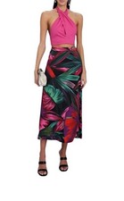 Farm Rio Midnight Leaves Floral Midi Skirt Sz M NEW 145 Tropical Vacation Beach