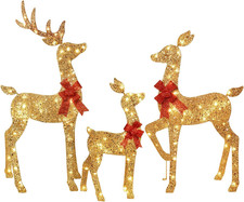 3-Piece 2D Lighted Christmas Deer Family Set - Large Outdoor Yard Reindeer Holi