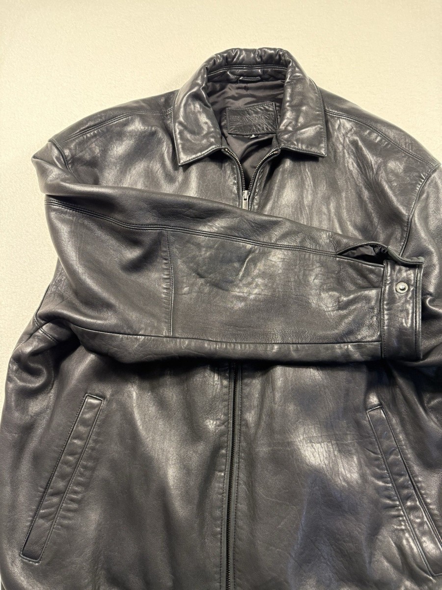 Brandini Le Collezione Blk Leather XL Bomber Jacket Men's Full-Zip