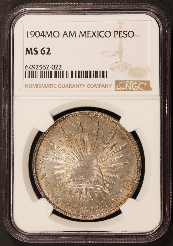 1904 Mo AM Mexico 1 One Un Peso Silver Coin - NGC MS 62 - KM# 409.2 - Image 3 of 4