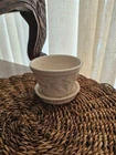 Vintage McCoy Pottery White Cream Leaves Pot Planter attached saucer