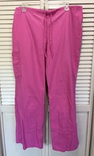 SB Scrubs Pink Drawstring/Elastic Waist High Rise Scrub Pants Pockets Straight