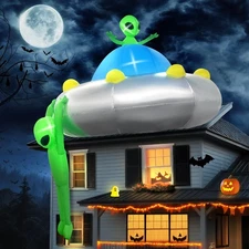 6FT Halloween Inflatable Hanging Alien UFO Outdoors Decoration, Blow Up Yard ...