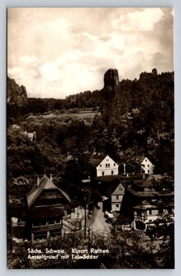 Kurort Rathen Postcard Saxon Switzerland Amselgrund Talwächter Rock Germany RPPC