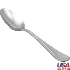 12 Stainless Steel Spoons Set Pearled Design Heavyweight Flatware Kitchen Dining