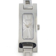 GUCCI wristwatch bangle watch 3900L rectangular silver guilloche dial SS quartz