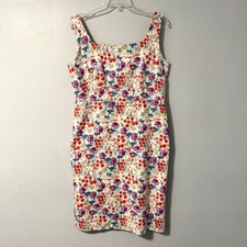 Ann Taylor Womens Floral Sheath Dress Sz 14 Purple Orange Square Neck Cotton