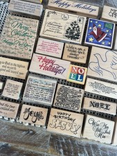 68 Christmas Rubber  Wood Mount Stamps Lot Holiday Religious Words