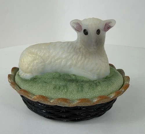 Fenton Glass Lamb On Nest Jar Animal Art Collection Hand Painted Signed, No Box