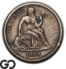 1865-S Seated Liberty Dime, Very RARE Low Mintage Key Date, XF Bids: 900
