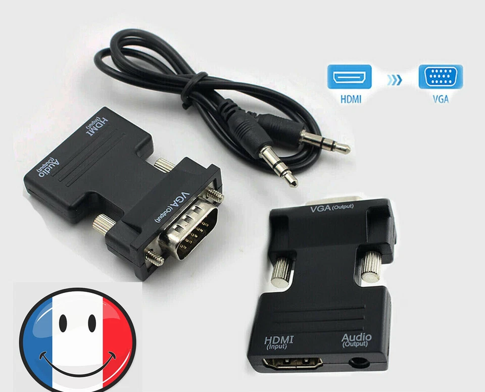HDMI femelle Vers VGA mâle adaptateur vidéo Câble convertisseur audio HD 1080p
