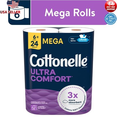 Ultra Comfort Toilet Paper 6 Mega Rolls 244 Sheets 2-Ply Soft Absorbent New