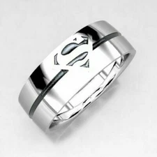 Men's Special Solitaire With Accents 935 Argentium Silver 'SUPERMAN' Band Ring