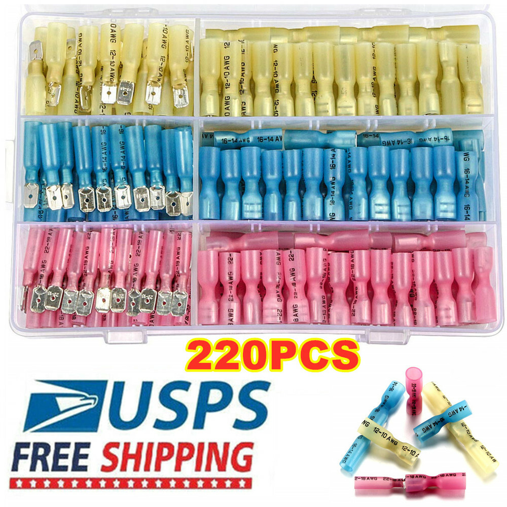220pcs Heat Shrink Male & Female Quick Disconnect Wire Connectors Spade Terminal