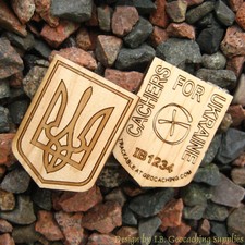 Cachers for Ukraine 2-sided trackable Wooden Nickel "G" Version, Unactivated 