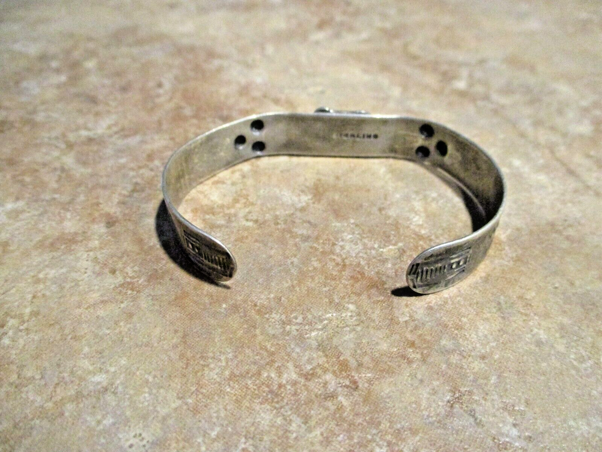 OLD 1940's / 50's Navajo Sterling Silver Turquoise STAMPED DESIGN