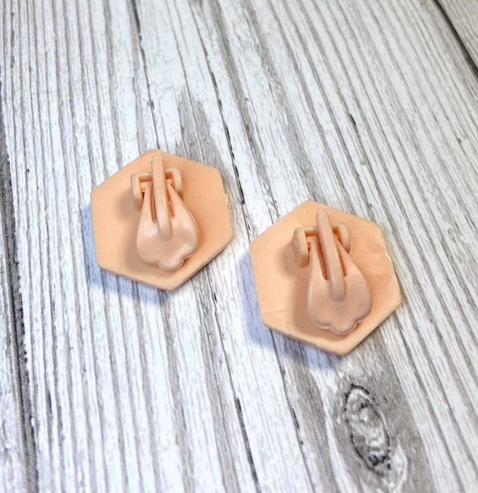 1950s Earrings Vintage Peach Plastic Hexagon Earrings, Vintage Jewellery image 2