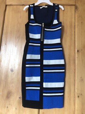 Karen Millen Smart Fitted Dress Size 1 In Blue/Black/White Colourblock  Pattern | eBay UK
