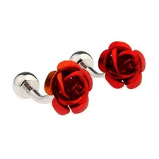 Rose Flower Red Pair of Cufflinks in a Presentation Gift Box with a Polishing...