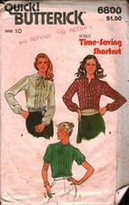 6800 Vintage Butterick SEWING Pattern Misses 1970s Loose Fitting Blouse UNCUT 10