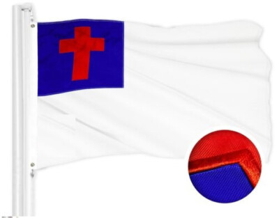 Christian Flag 3x5 Ft Religious Embroidered Spun Polyester, Grommets, Heavy Duty