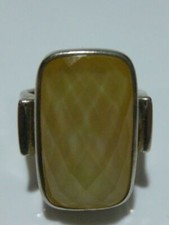 LARGE STERLING SILVER MODERN WOMENS QUARTZ GLASS MODERN RING BAND SZ 7