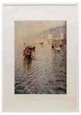 Quadro stampa incorniciato Pratella Attilio pescherecci al largo di una costa A3 A4