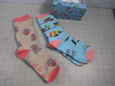 2-pack Happypop Novelty Owl Books Reading Themed Socks Women's US 5.5-9.5 NEW