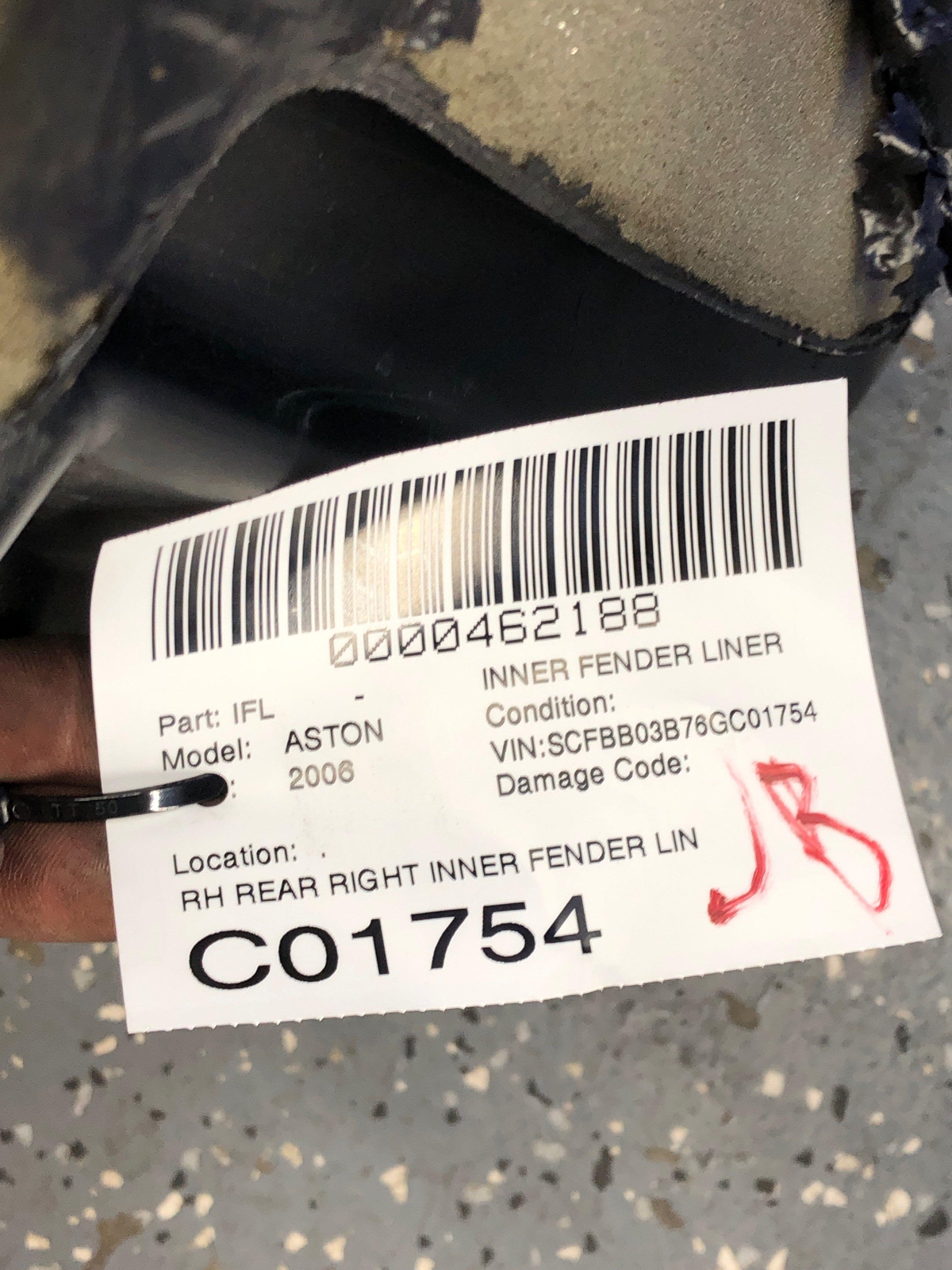 2006-2018 ASTON MARTIN VANTAGE REAR RIGHT INNER FENDER LINER OEM 2007 2008 2009
