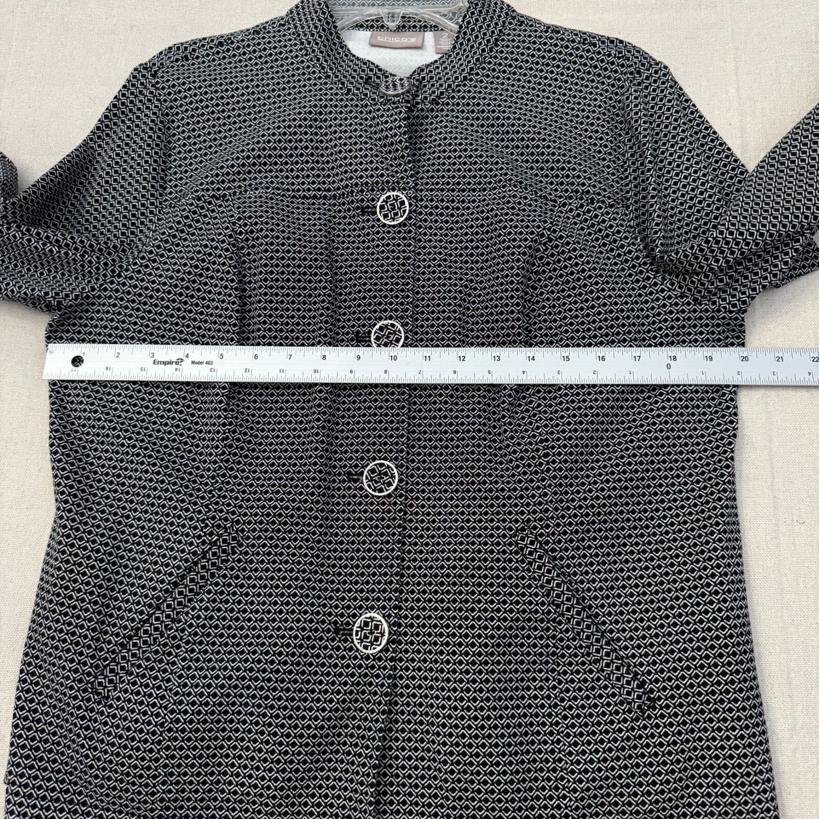 Chico’s Button-Up Jacket Geometric Pattern Ruched… - image 12