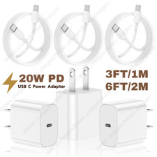 3 Pack 20W PD Power Adapter USB-C Fast Charger Cable For iPhone 14 13 11 12 Pro