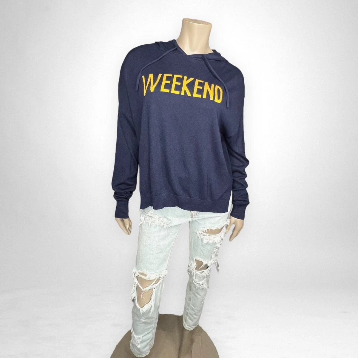 RACHEL ZOE XL Light Knit Blue Hooded Sweatshirt Weekend Casual
