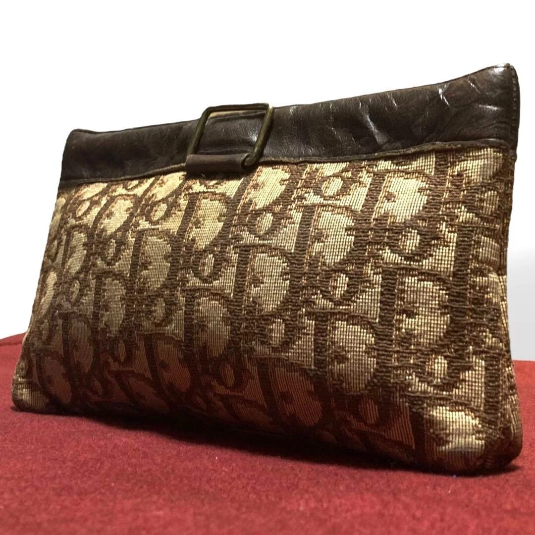 Sac pochette vintage Christian Dior trotteur toile cuir marron 202502M