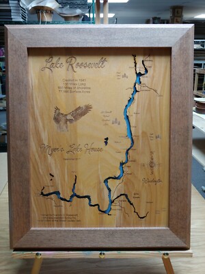 Lake Roosevelt, WA - Laser Cut Wood Map | Wall Art | Made to Order