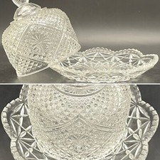Fostoria for Avon Raised Diamond and Star Round Butter Dish Made in USA 6.25"dia