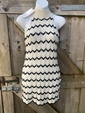 NEW ZARA SHORT KNIT STRIPED DRESS UK8 - SMALL - BLACK/CREAM - CUTAWAY SHOULDERS
