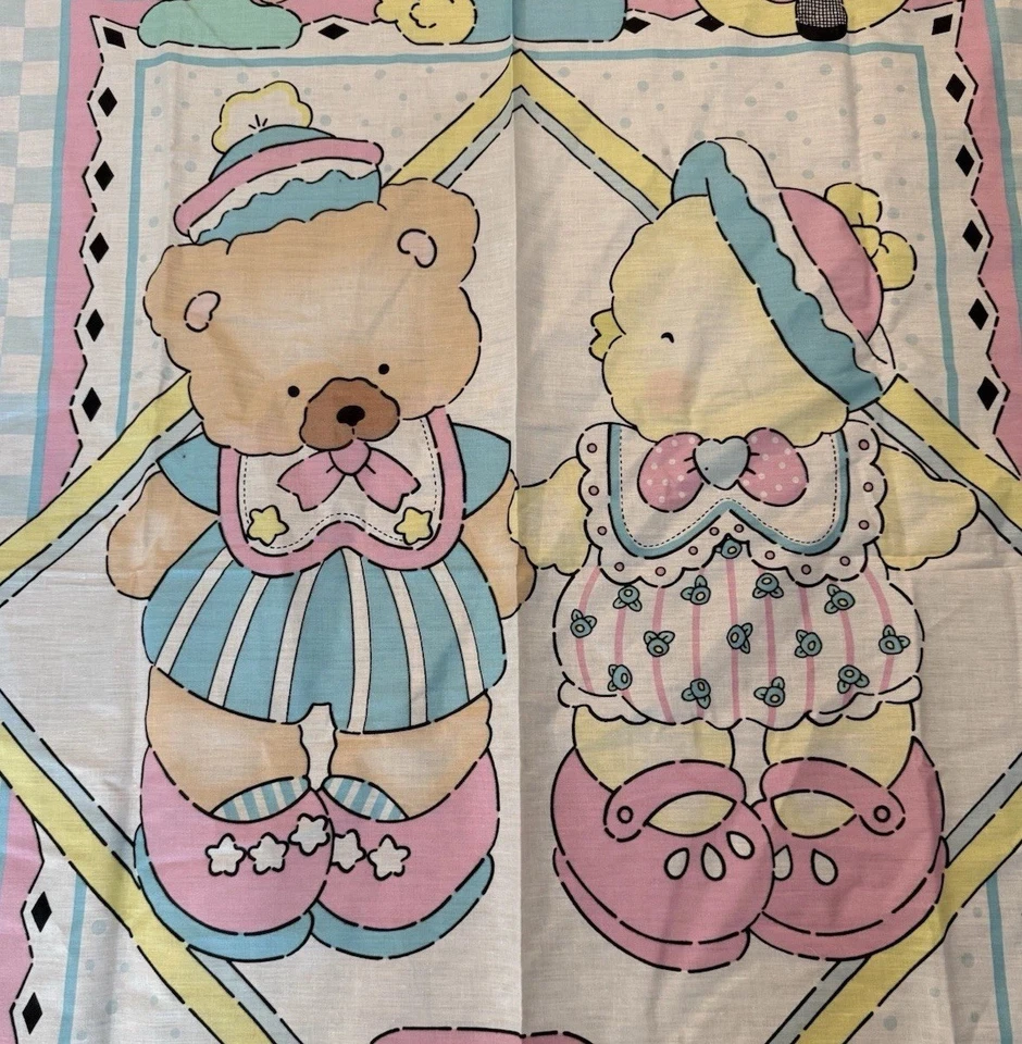 Vintage Daisy Kingdom Fabric Quilt Top ABC & 123 Bear Duck Nursery 35 x 45” - Image 2 of 4