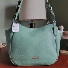 NWT Coach C2853 Rori Shoulder Bag Washed Green Pebbled Leather