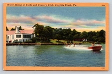 Vintage Linen Postcard Water Skiing Yacht & Country Club Virginia Beach